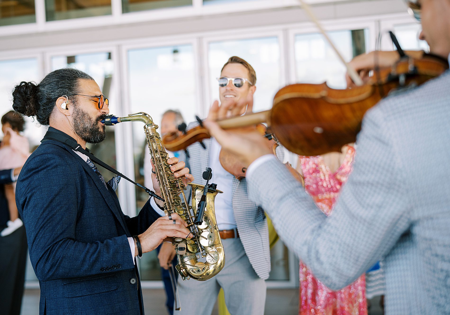 live musicians play at wedding celebration in downtown Tampa 