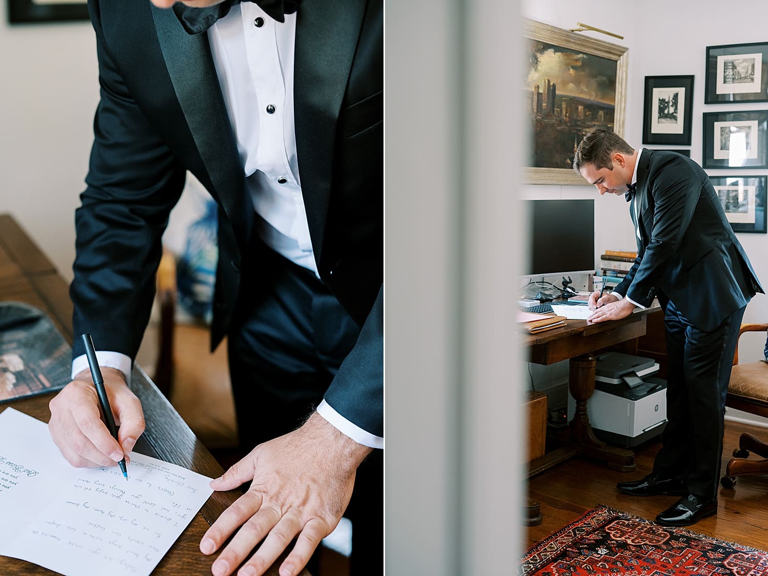 groom writing note to bride