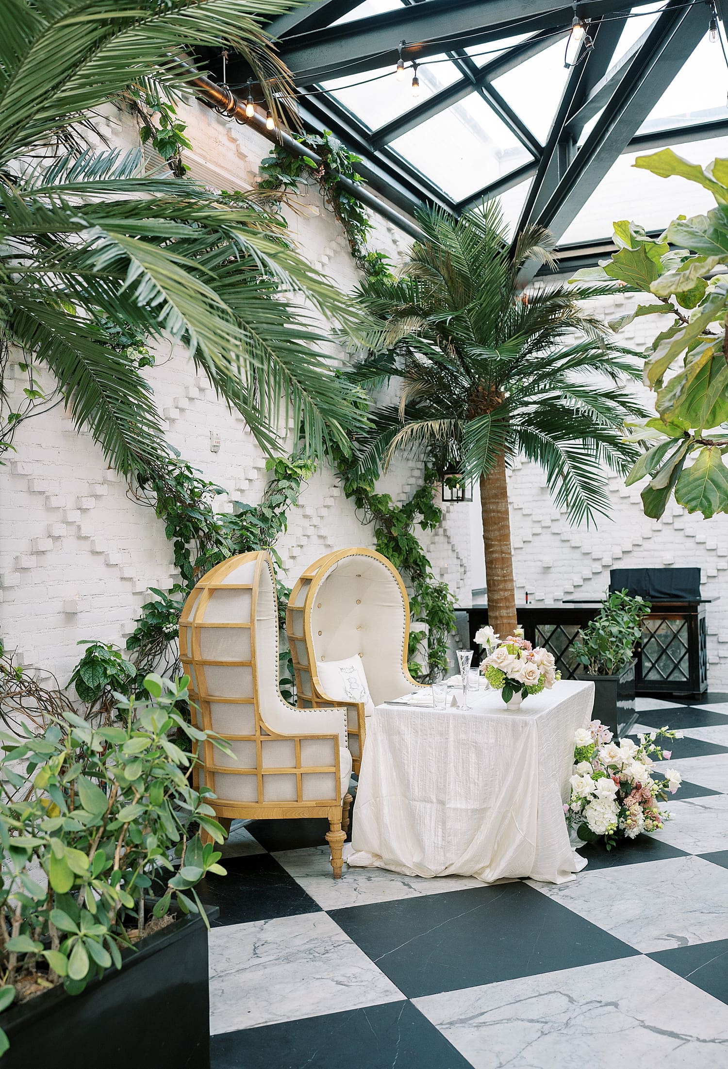 greenery decorates Oxford Exchange Wedding reception