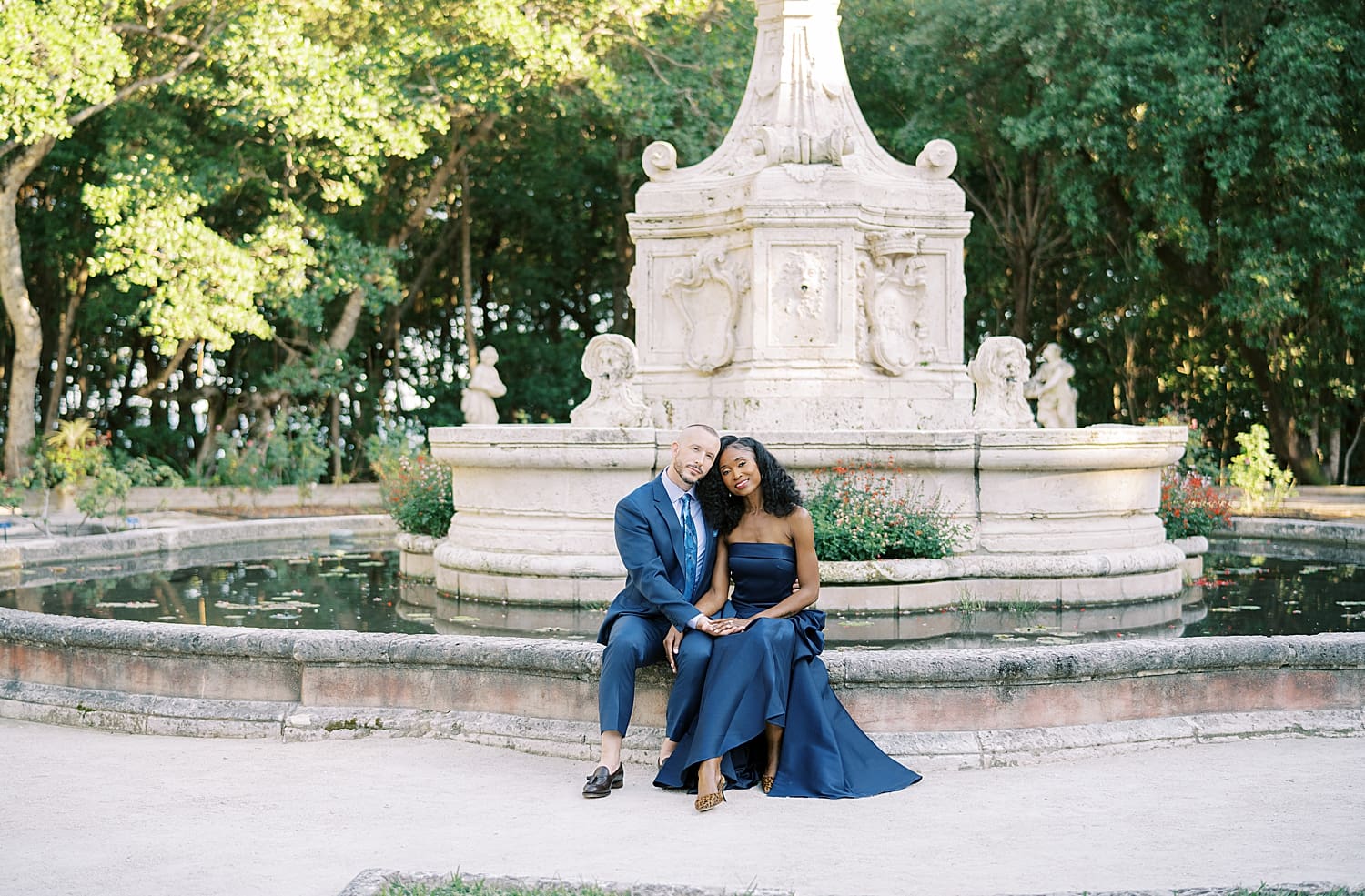 timeless engagement portraits by stone fountain  