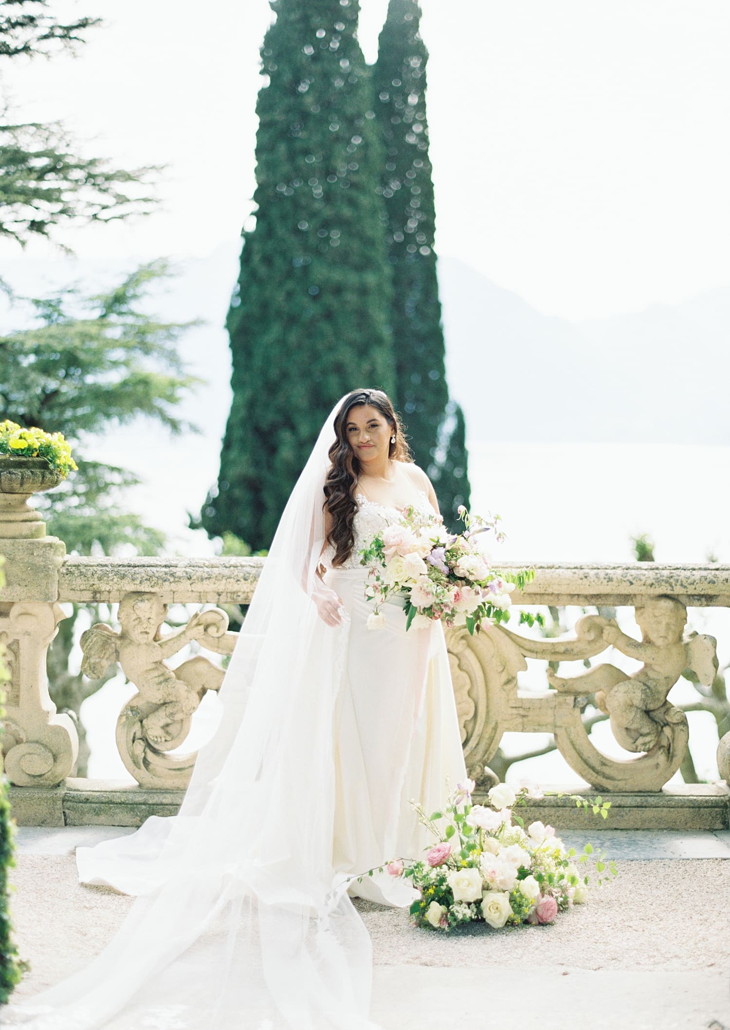 bride in Italy at Villa del Balbianello wedding venue in Lake Como