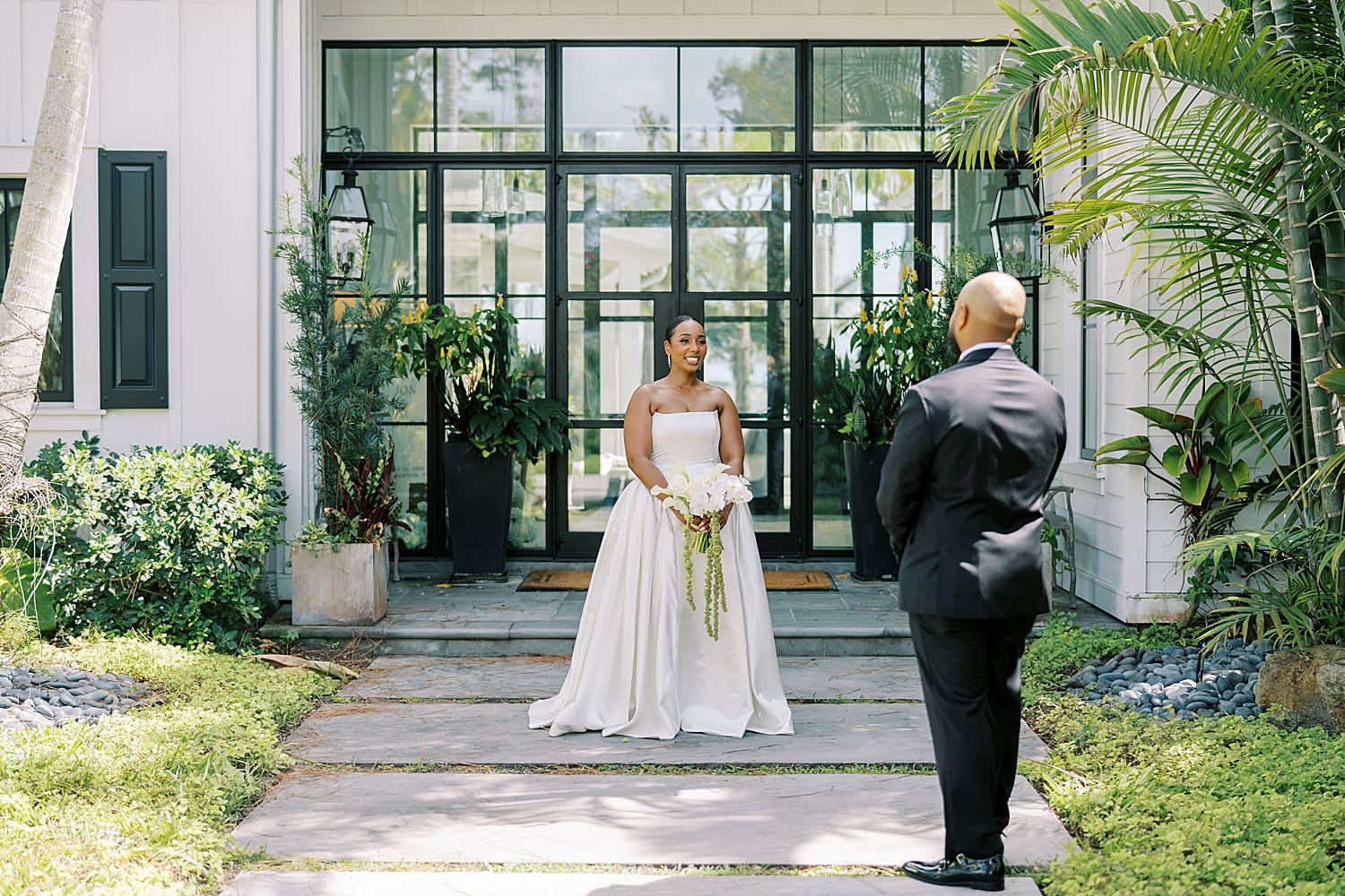 bride and groom first look