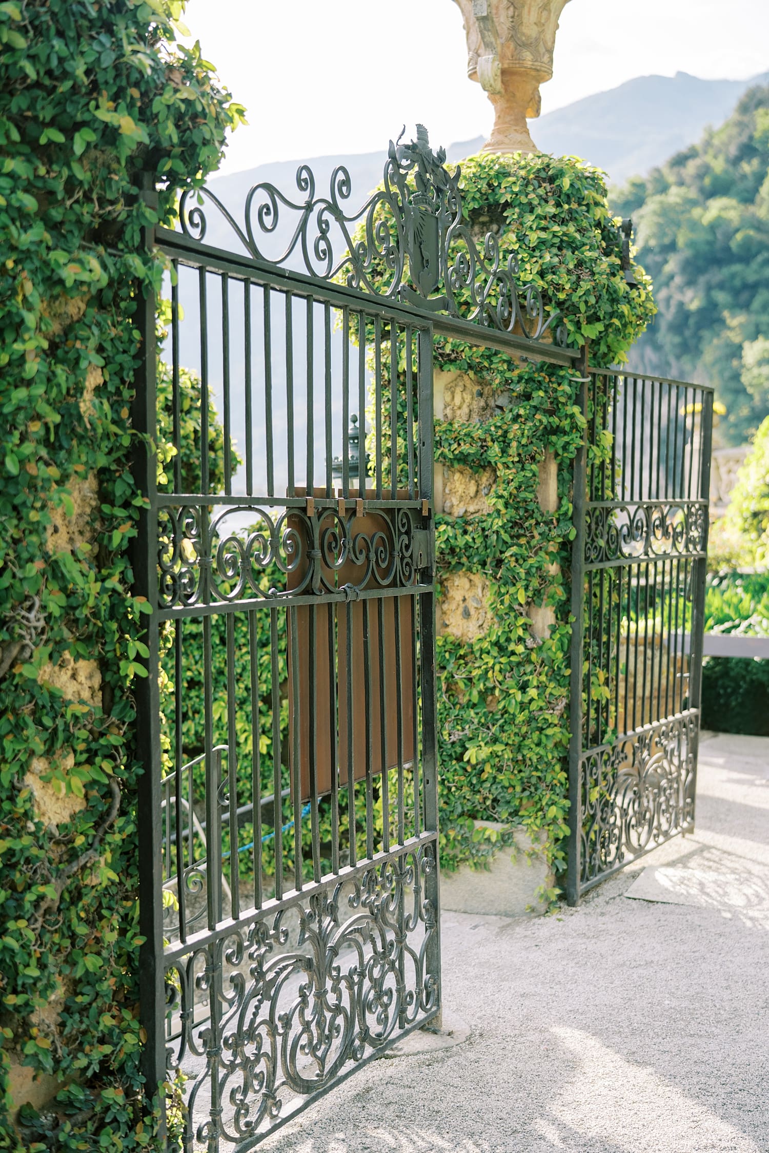 gates leading to Villa del Balbianello Wedding venue in Italy
