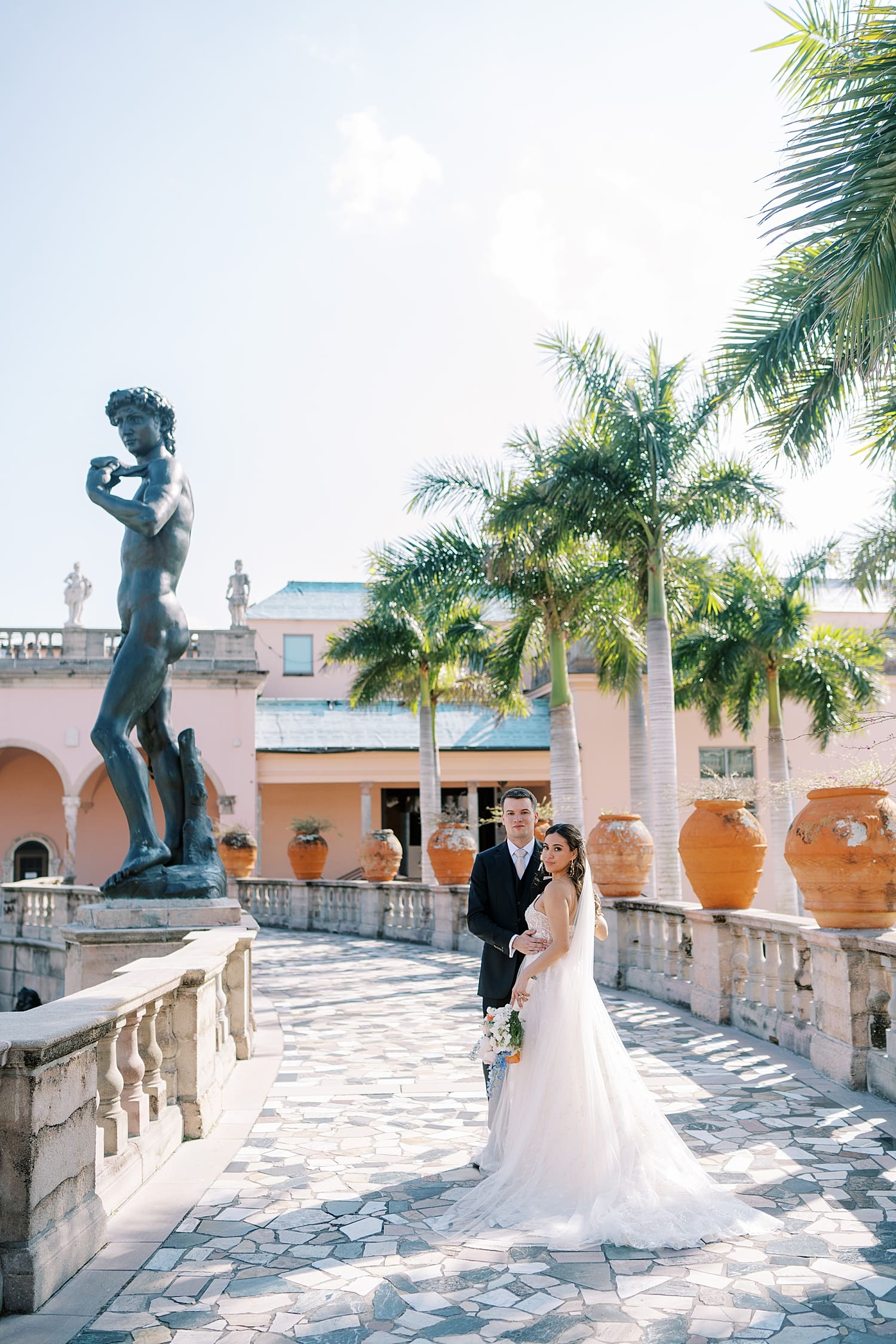 newlyweds at The Museum of Art Courtyard 
